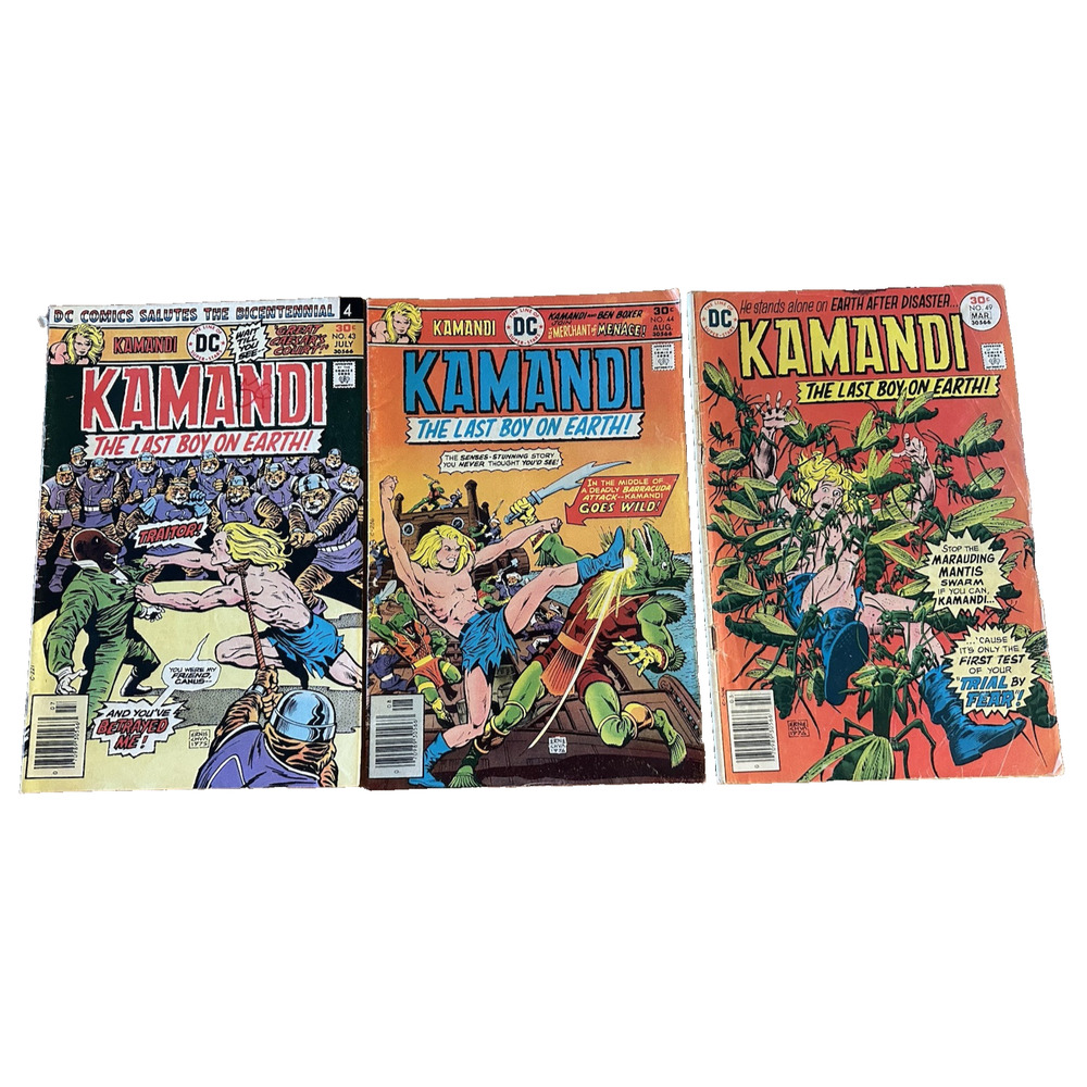 DC Comics KAMANDI Last Boy on Earth #4, #44, & #49 / 1976-1977 Good VTG